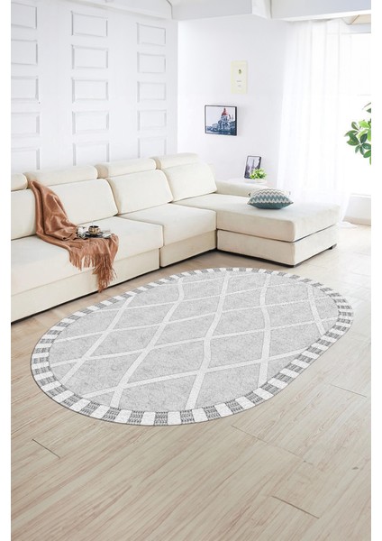 Dijital Baskılı Kaymaz Taban Yıkanabilir Sade Oval Yolluk Mutfak Salon Halısı, N-O-Sade-24-Gri,