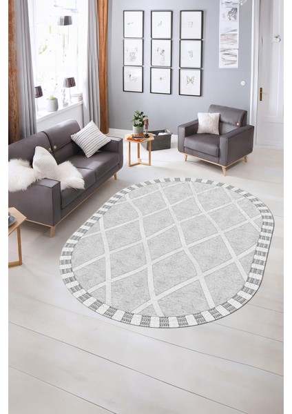 Dijital Baskılı Kaymaz Taban Yıkanabilir Sade Oval Yolluk Mutfak Salon Halısı, N-O-Sade-24-Gri, fırsatları