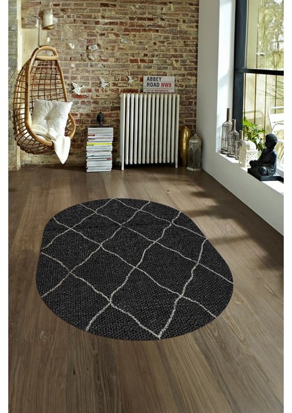 Dijital Baskılı Kaymaz Taban Yıkanabilir Sade Oval Yolluk Mutfak Salon Halısı, N-O-Sade-22-Siyah, modelleri