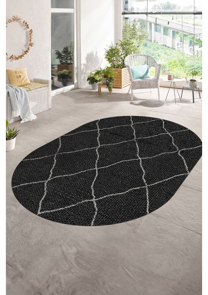 Dijital Baskılı Kaymaz Taban Yıkanabilir Sade Oval Yolluk Mutfak Salon Halısı, N-O-Sade-22-Siyah, indirimleri