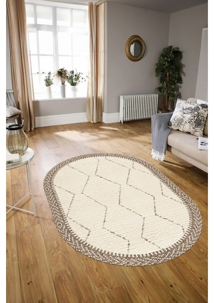 Dijital Baskılı Kaymaz Taban Yıkanabilir Sade Oval Yolluk Mutfak Salon Halısı, N-O-Sade-17-Krem, modelleri