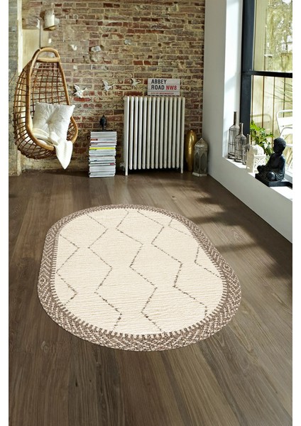 Dijital Baskılı Kaymaz Taban Yıkanabilir Sade Oval Yolluk Mutfak Salon Halısı, N-O-Sade-17-Krem, fırsatları