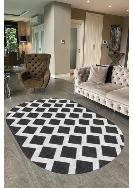 Dijital Baskılı Kaymaz Taban Yıkanabilir Sade Oval Yolluk Mutfak Salon Halısı, N-O-Sade-40-Antrasit, modelleri