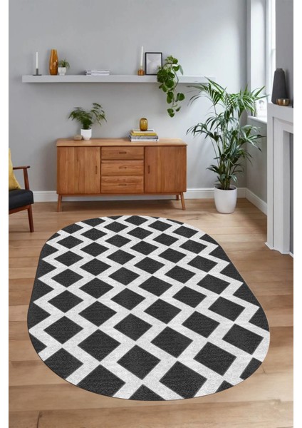 Dijital Baskılı Kaymaz Taban Yıkanabilir Sade Oval Yolluk Mutfak Salon Halısı, N-O-Sade-40-Antrasit, fırsatları