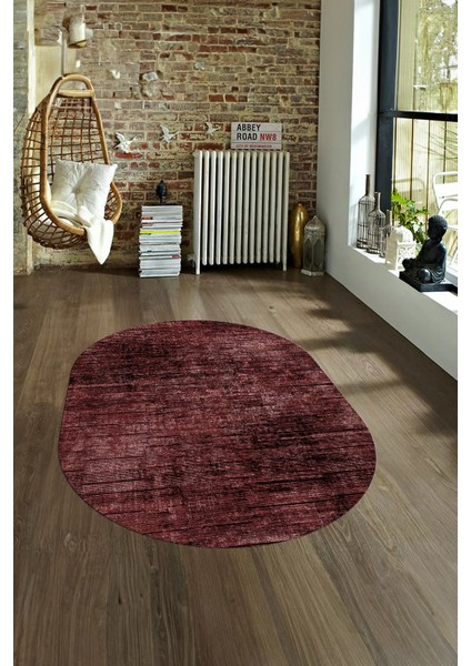 Dijital Baskılı Kaymaz Taban Yıkanabilir Sade Oval Yolluk Mutfak Salon Halısı, N-O-Sade-37-Bordo,
