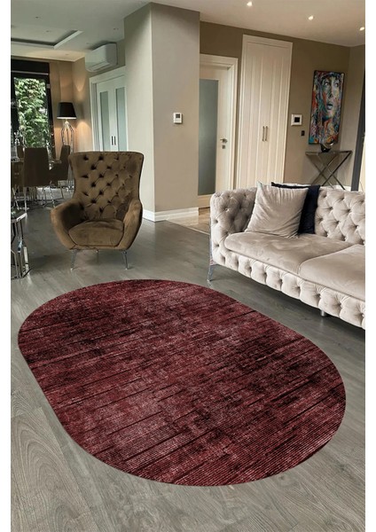 Dijital Baskılı Kaymaz Taban Yıkanabilir Sade Oval Yolluk Mutfak Salon Halısı, N-O-Sade-37-Bordo, fırsatları