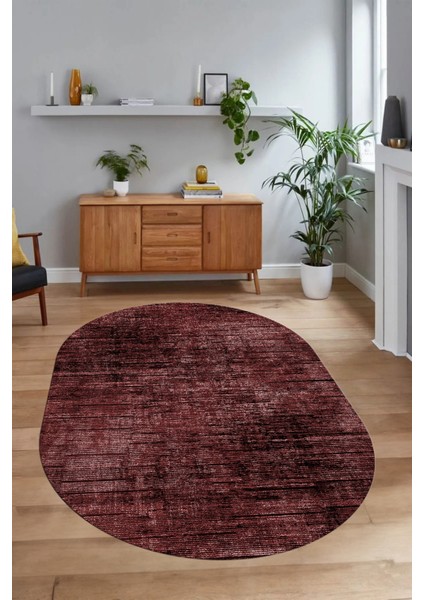 Dijital Baskılı Kaymaz Taban Yıkanabilir Sade Oval Yolluk Mutfak Salon Halısı, N-O-Sade-37-Bordo, indirimleri