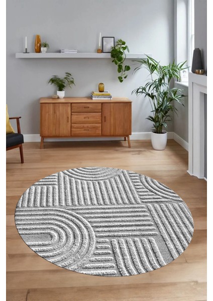 Dijital Baskılı Kaymaz Taban Yıkanabilir Sade Yuvarlak Mutfak Salon Halısı, N-Y-Sade-01-Gri, fiyatları