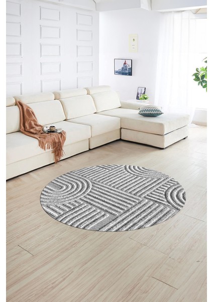 Dijital Baskılı Kaymaz Taban Yıkanabilir Sade Yuvarlak Mutfak Salon Halısı, N-Y-Sade-01-Gri, fırsatları