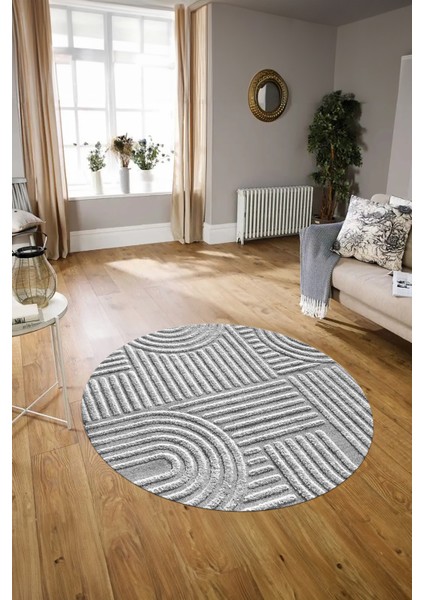 Dijital Baskılı Kaymaz Taban Yıkanabilir Sade Yuvarlak Mutfak Salon Halısı, N-Y-Sade-01-Gri, indirimleri