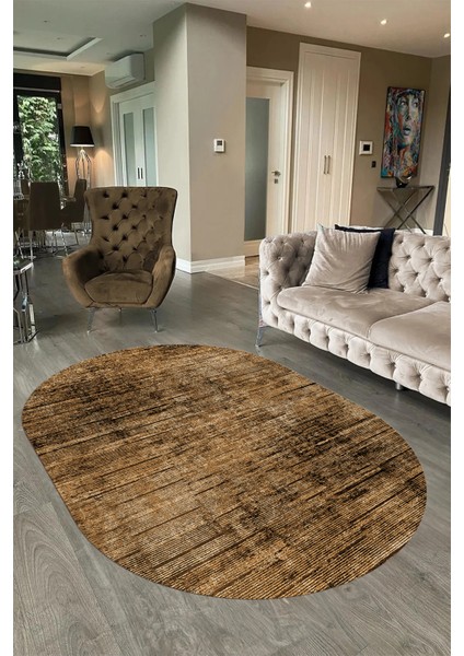 Dijital Baskılı Kaymaz Taban Yıkanabilir Sade Oval Yolluk Mutfak Salon Halısı, N-O-Sade-37-Kahve, fırsatları