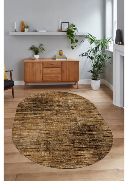 Dijital Baskılı Kaymaz Taban Yıkanabilir Sade Oval Yolluk Mutfak Salon Halısı, N-O-Sade-37-Kahve, indirimleri