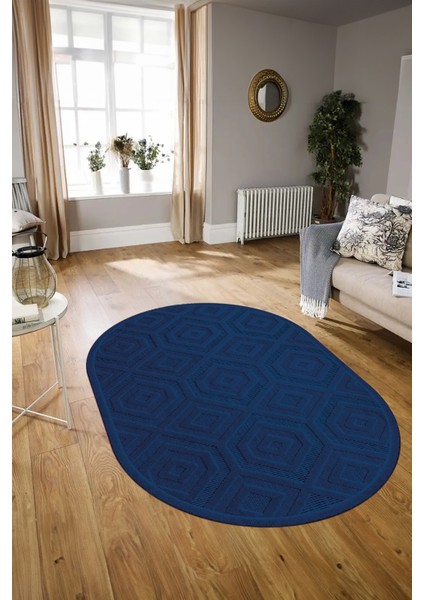 Dijital Baskılı Kaymaz Taban Yıkanabilir Sade Oval Yolluk Mutfak Salon Halısı, N-O-Sade-26-Mavi, fiyatları