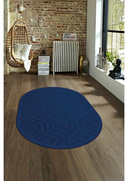 Dijital Baskılı Kaymaz Taban Yıkanabilir Sade Oval Yolluk Mutfak Salon Halısı, N-O-Sade-26-Mavi, modelleri