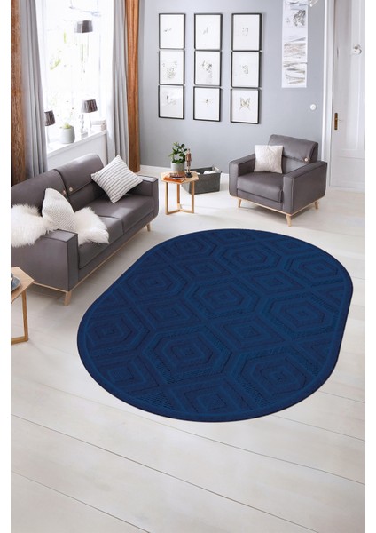 Dijital Baskılı Kaymaz Taban Yıkanabilir Sade Oval Yolluk Mutfak Salon Halısı, N-O-Sade-26-Mavi, fırsatları