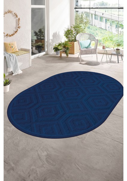 Dijital Baskılı Kaymaz Taban Yıkanabilir Sade Oval Yolluk Mutfak Salon Halısı, N-O-Sade-26-Mavi, indirimleri