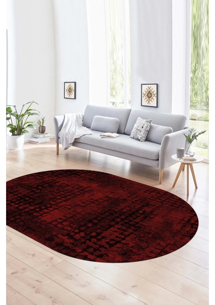 Dijital Baskılı Kaymaz Taban Yıkanabilir Sade Oval Yolluk Mutfak Salon Halısı, N-O-Sade-16-Bordo,