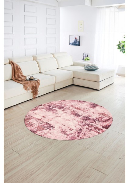 Dijital Baskılı Kaymaz Taban Yıkanabilir Sade Yuvarlak Mutfak Salon Halısı, N-Y-Sade-25-Mor,
