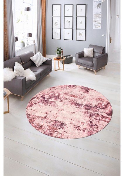 Dijital Baskılı Kaymaz Taban Yıkanabilir Sade Yuvarlak Mutfak Salon Halısı, N-Y-Sade-25-Mor, fırsatları