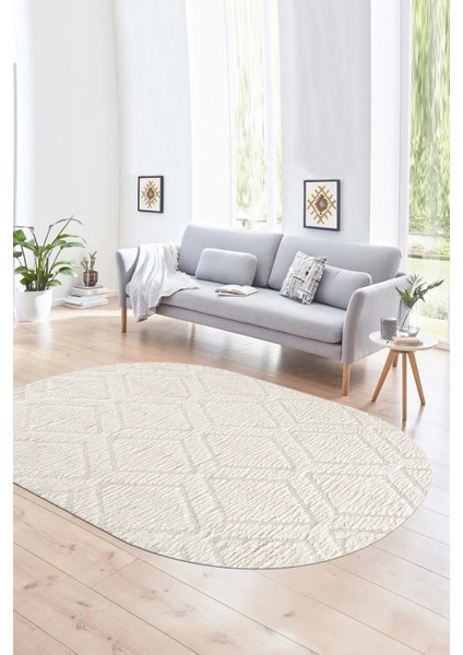 Dijital Baskılı Kaymaz Taban Yıkanabilir Sade Oval Yolluk Mutfak Salon Halısı, N-O-Sade-02-Krem, modelleri