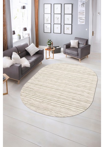 Dijital Baskılı Kaymaz Taban Yıkanabilir Sade Oval Yolluk Mutfak Salon Halısı, N-O-Sade-32-Krem, modelleri
