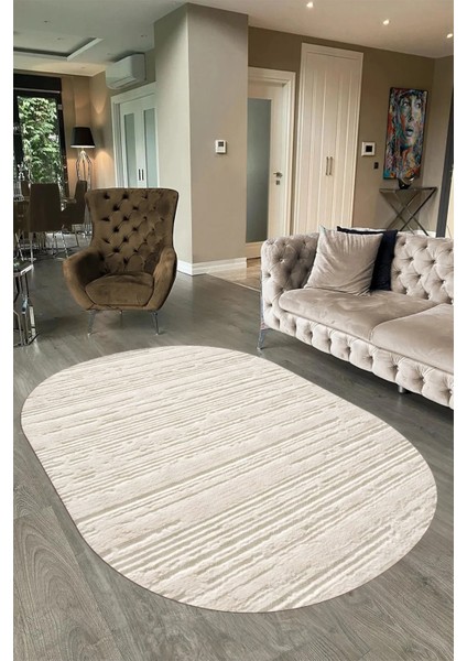Dijital Baskılı Kaymaz Taban Yıkanabilir Sade Oval Yolluk Mutfak Salon Halısı, N-O-Sade-32-Krem, indirimleri