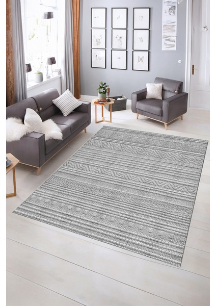 Dijital Baskılı Kaymaz Taban Yıkanabilir Sade Yolluk Mutfak Salon Halısı, N-Sade-30-Gri,