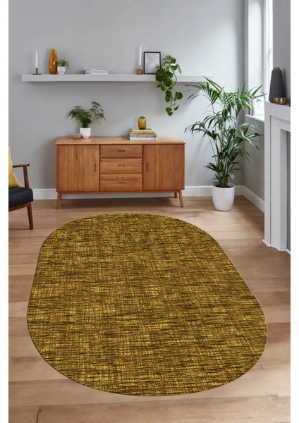 Dijital Baskılı Kaymaz Taban Yıkanabilir Sade Oval Yolluk Mutfak Salon Halısı, N-O-Sade-13-Sarı,