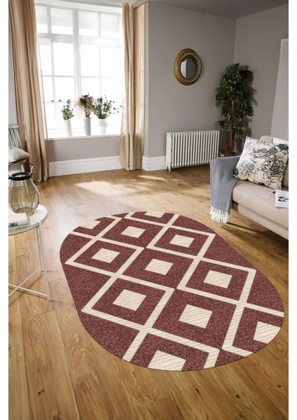 Dijital Baskılı Kaymaz Taban Yıkanabilir Sade Oval Yolluk Mutfak Salon Halısı, N-O-Sade-07-Bordo, indirimleri
