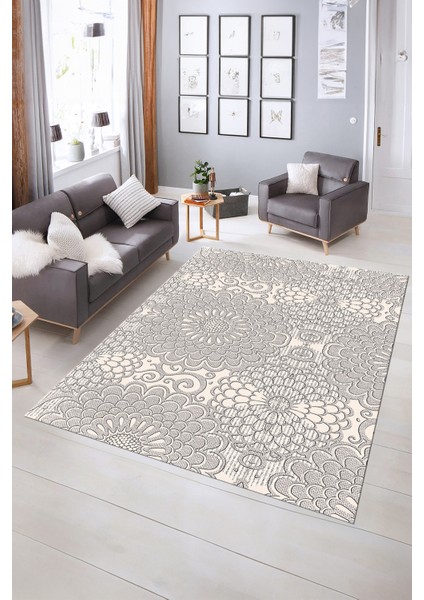 Dijital Baskılı Kaymaz Taban Yıkanabilir Sade Yolluk Mutfak Salon Halısı, N-Sade-34-Krem,