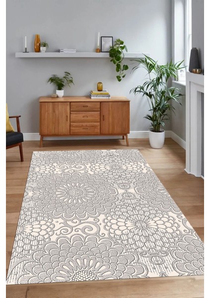 Dijital Baskılı Kaymaz Taban Yıkanabilir Sade Yolluk Mutfak Salon Halısı, N-Sade-34-Krem,