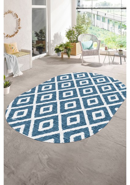 Dijital Baskılı Kaymaz Taban Yıkanabilir Sade Oval Yolluk Mutfak Salon Halısı, N-O-Sade-27-Mavi, fırsatları