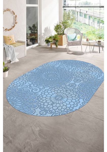Dijital Baskılı Kaymaz Taban Yıkanabilir Sade Oval Yolluk Mutfak Salon Halısı, N-O-Sade-34-Mavi, modelleri