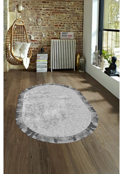 Dijital Baskılı Kaymaz Taban Yıkanabilir Sade Oval Yolluk Mutfak Salon Halısı, N-O-Sade-36-Gri,