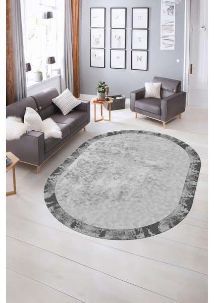 Dijital Baskılı Kaymaz Taban Yıkanabilir Sade Oval Yolluk Mutfak Salon Halısı, N-O-Sade-36-Gri, fiyatları