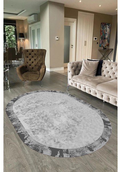Dijital Baskılı Kaymaz Taban Yıkanabilir Sade Oval Yolluk Mutfak Salon Halısı, N-O-Sade-36-Gri, fırsatları