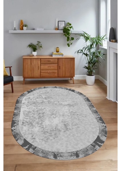 Dijital Baskılı Kaymaz Taban Yıkanabilir Sade Oval Yolluk Mutfak Salon Halısı, N-O-Sade-36-Gri, indirimleri