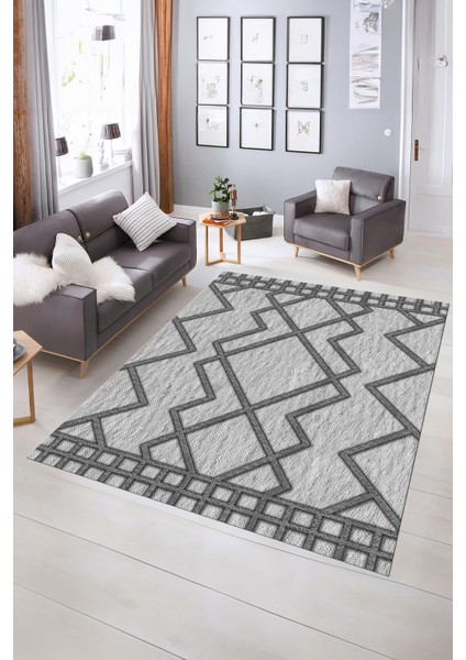 Dijital Baskılı Kaymaz Taban Yıkanabilir Sade Yolluk Mutfak Salon Halısı, N-Sade-42-Gri,