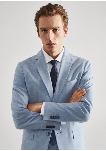 Esnek Kumaştan Slim Fit Takım Elbise Ceketi