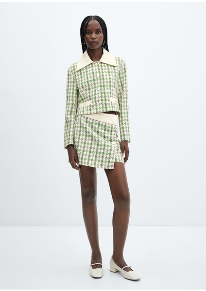 Tweed Düğmeli Mini Etek