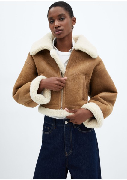 Koyun Postu Astarlı Deri Görünümlü Ceket