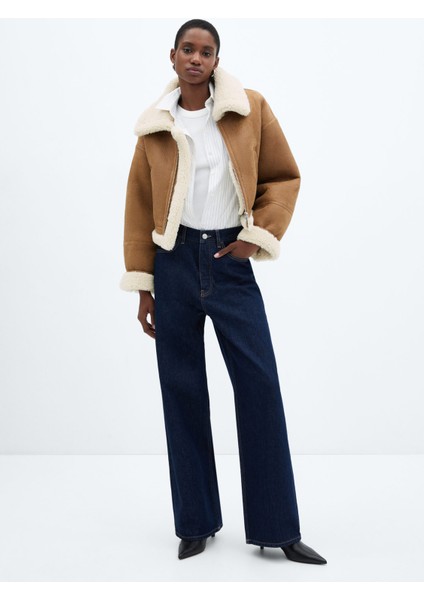 Koyun Postu Astarlı Deri Görünümlü Ceket