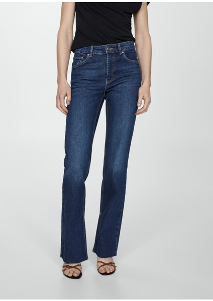 Orta Bel Mid-Rise Düz Kesim Yırtmaçlı Jean