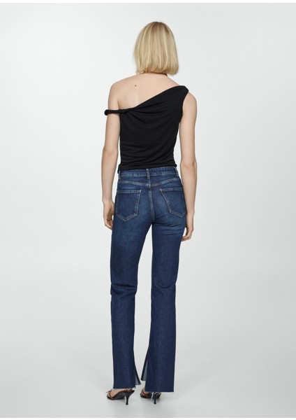 Orta Bel Mid-Rise Düz Kesim Yırtmaçlı Jean