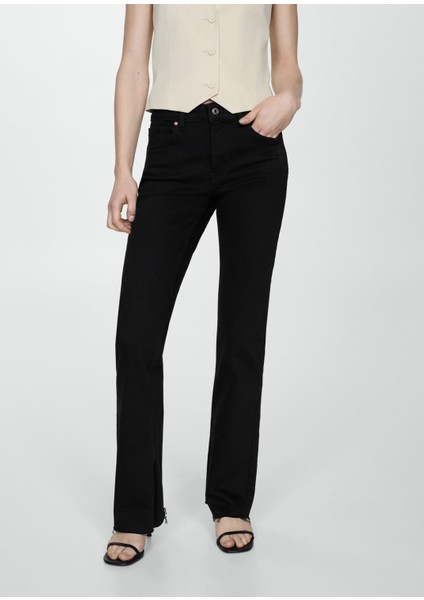 Orta Bel Mid-Rise Düz Kesim Yırtmaçlı Jean