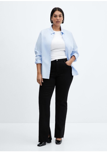 Orta Bel Mid-Rise Düz Kesim Yırtmaçlı Jean