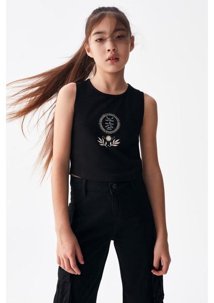 08-14 Yaş Kız Çocuk Siyah Renk Tuvana Bluz