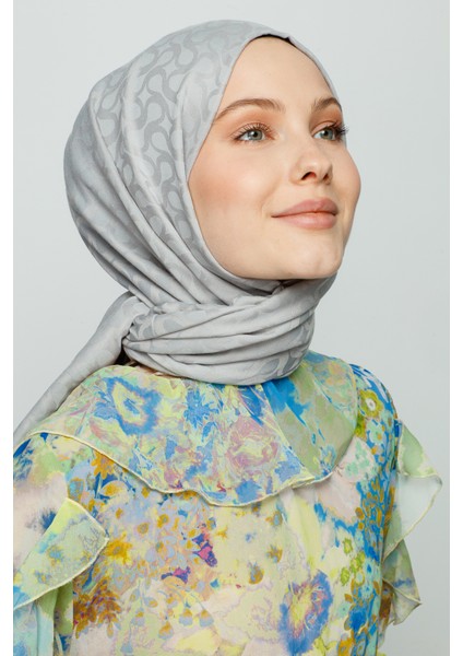 Gümüş Gri Bloom Desen Şal