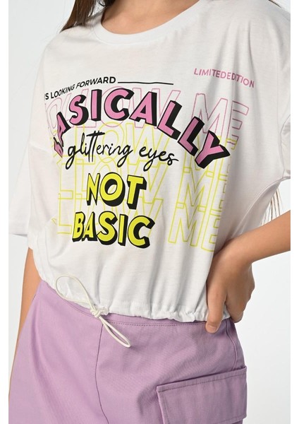 09-15 Yaş Kız Çocuk Beyaz Renk Belden Lastikli T-Shirt modelleri