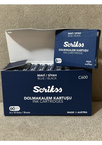 Dolma Kalem Kartuşu, Kartuş 6'lı Blister 10'lu Paket Kalem Kartuşu